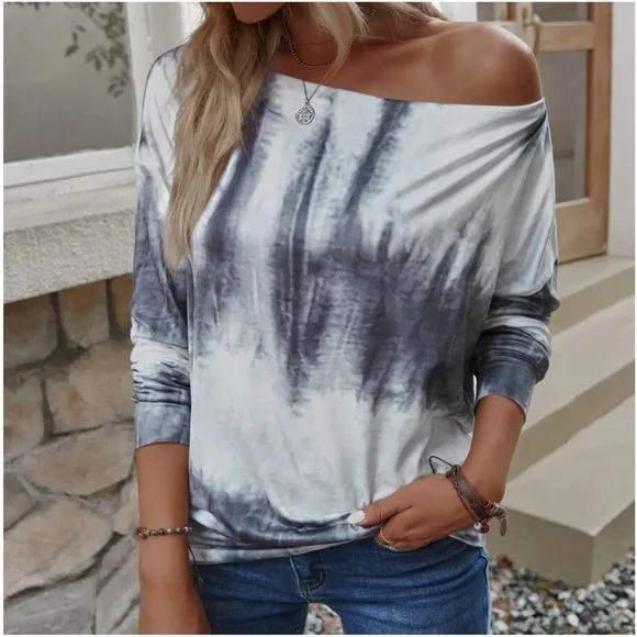 #51 Tie dye Off Shoulder Oversized Top - Picture 5 of 6